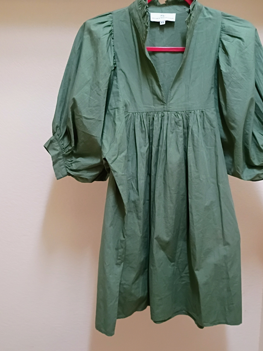 Olive Puff-Sleeve Babydoll Mini Dress
